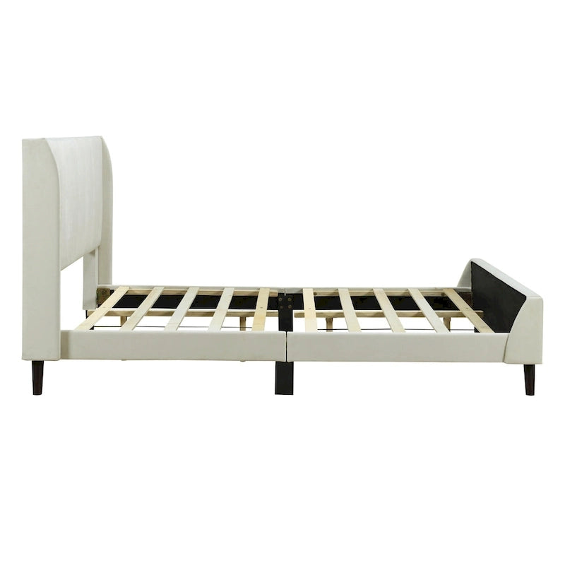 Lit plateforme capitonné en velours gris/beige/rose – Jumeau/Double/Queen, 2 personnes