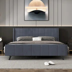 Lit plateforme capitonné en velours gris/beige/rose – Jumeau/Double/Queen, 2 personnes