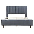 Lit plateforme capitonné en velours gris/beige/rose – Jumeau/Double/Queen, 2 personnes