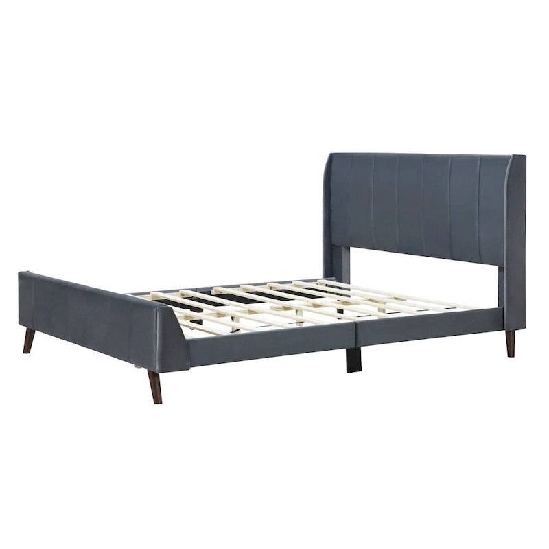 Lit plateforme capitonné en velours gris/beige/rose – Jumeau/Double/Queen, 2 personnes