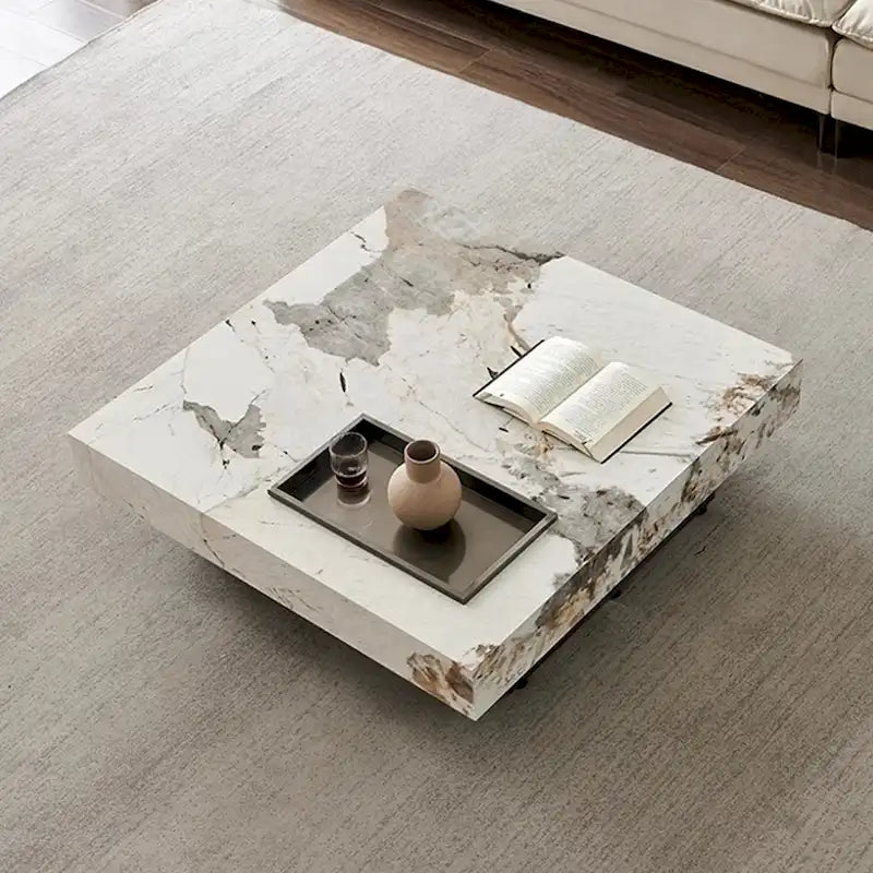 Table basse carrée en pierre frittée, style moderne, pour 1