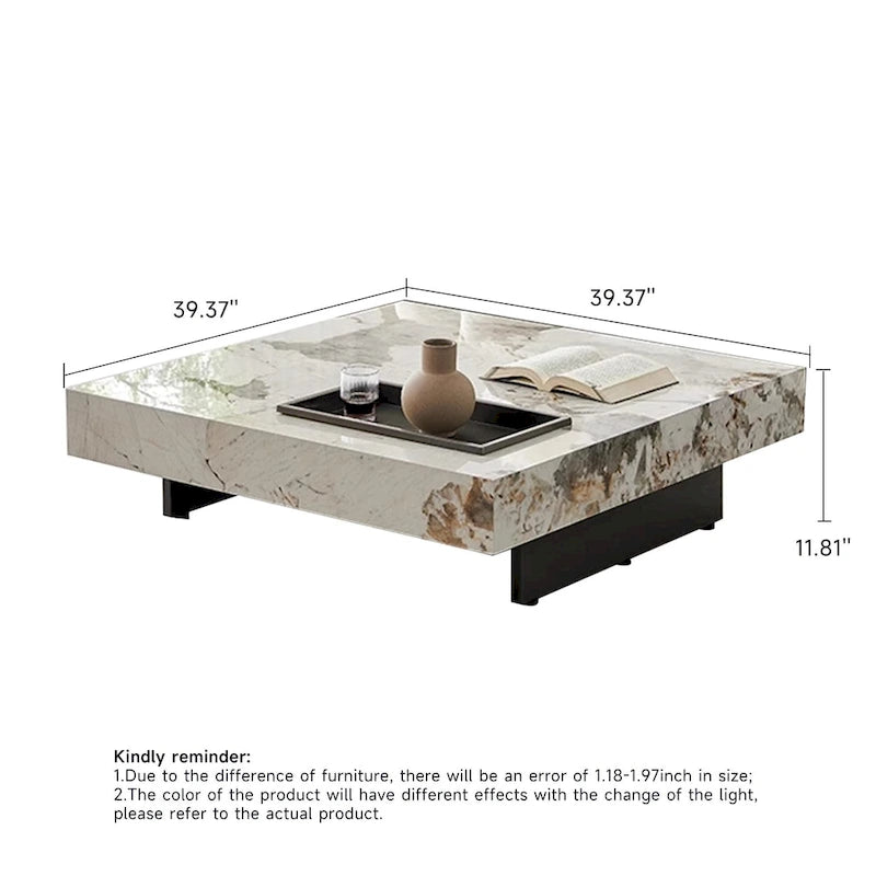 Table basse carrée en pierre frittée, style moderne, pour 1
