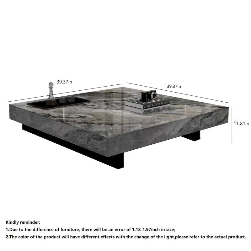 Table basse carrée en pierre frittée, style moderne, pour 1