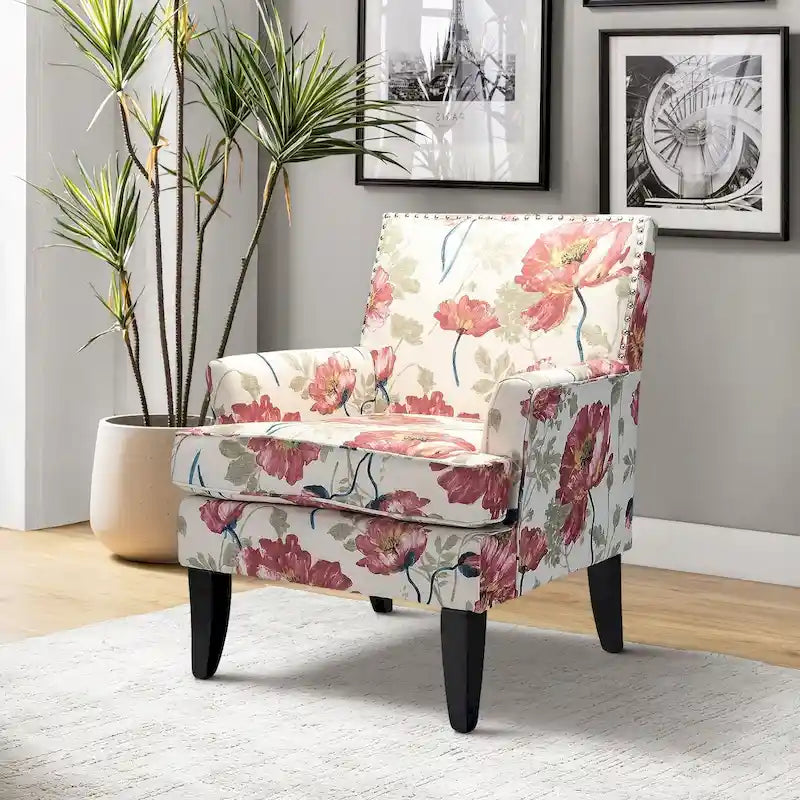 Fauteuil de style campagnard multicolore avec garniture cloutée, 1 place