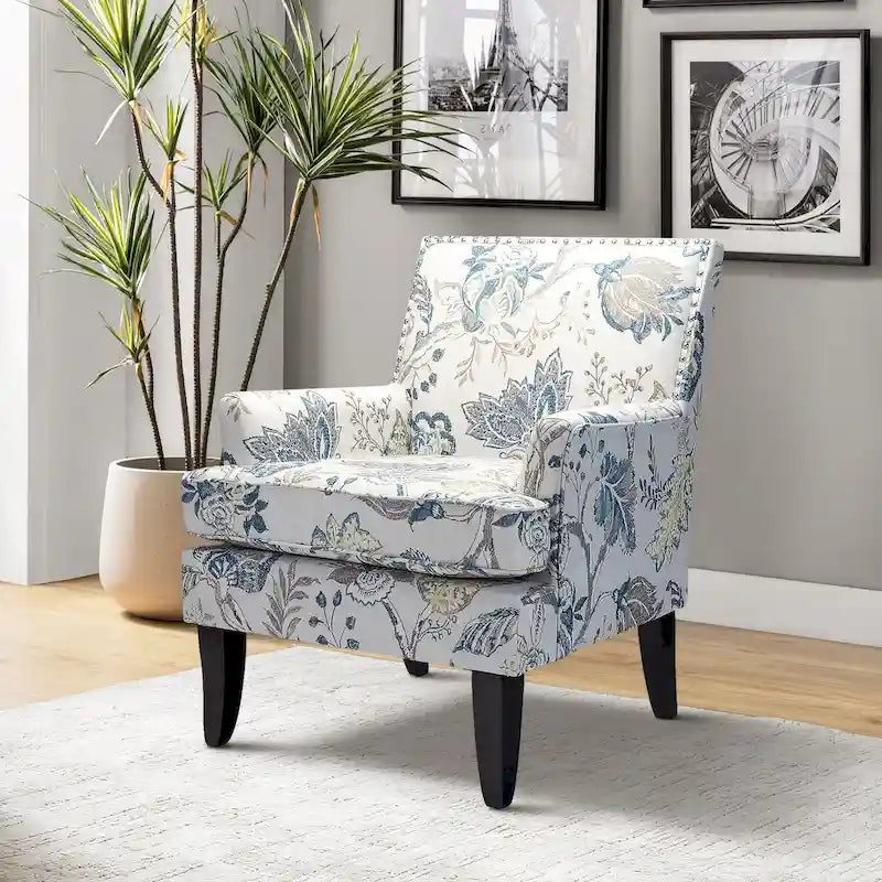 Fauteuil de style campagnard multicolore avec garniture cloutée, 1 place