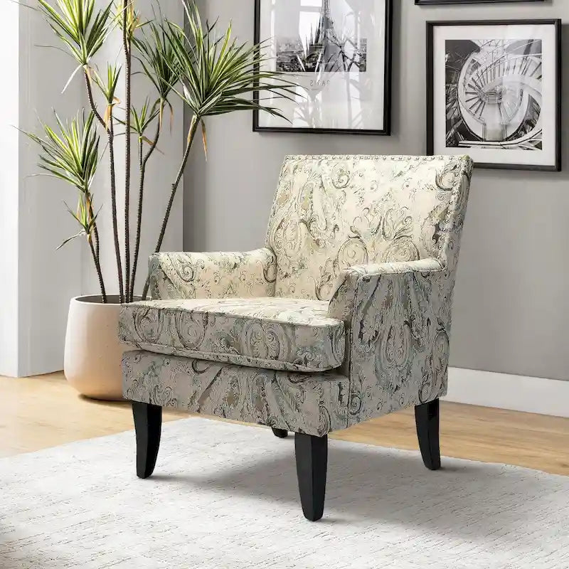Fauteuil de style campagnard multicolore avec garniture cloutée, 1 place