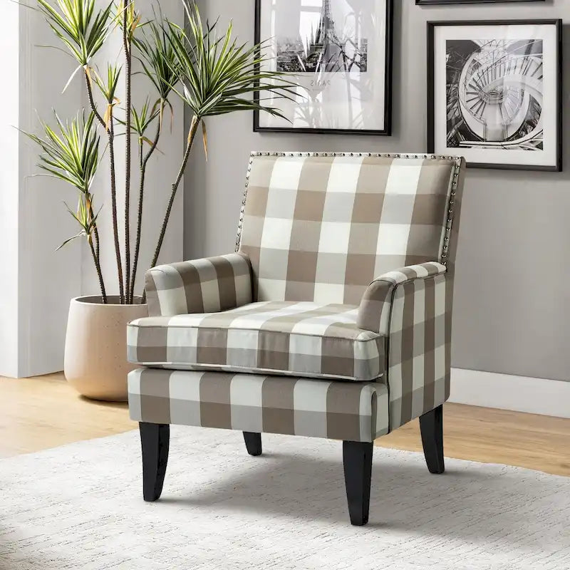Fauteuil de style campagnard multicolore avec garniture cloutée, 1 place