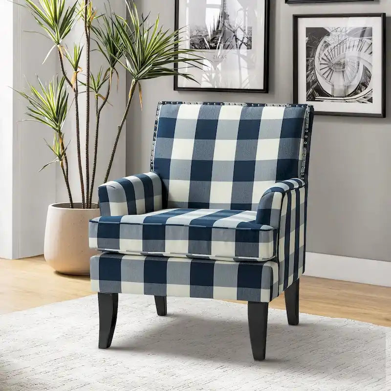 Fauteuil de style campagnard multicolore avec garniture cloutée, 1 place