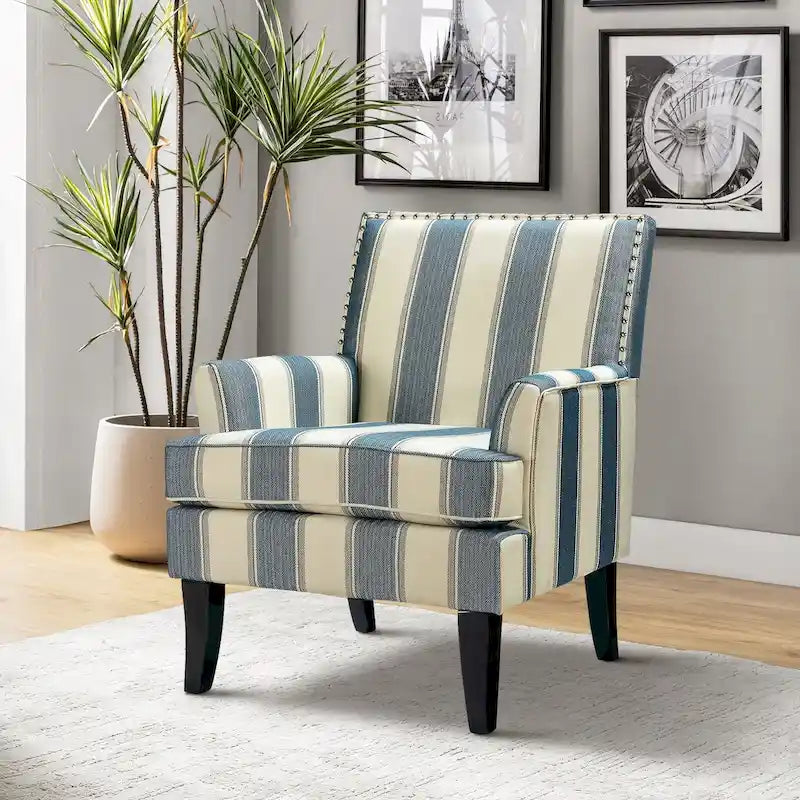 Fauteuil de style campagnard multicolore avec garniture cloutée, 1 place