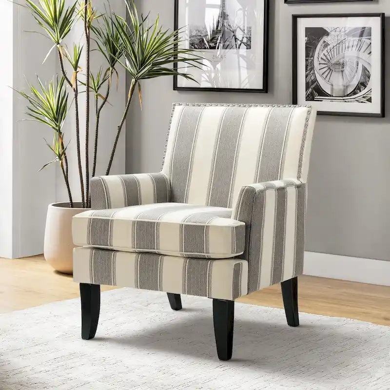 Fauteuil de style campagnard multicolore avec garniture cloutée, 1 place