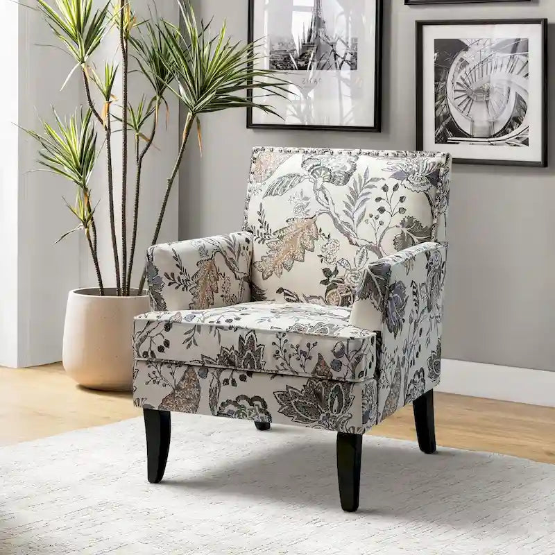 Fauteuil de style campagnard multicolore avec garniture cloutée, 1 place