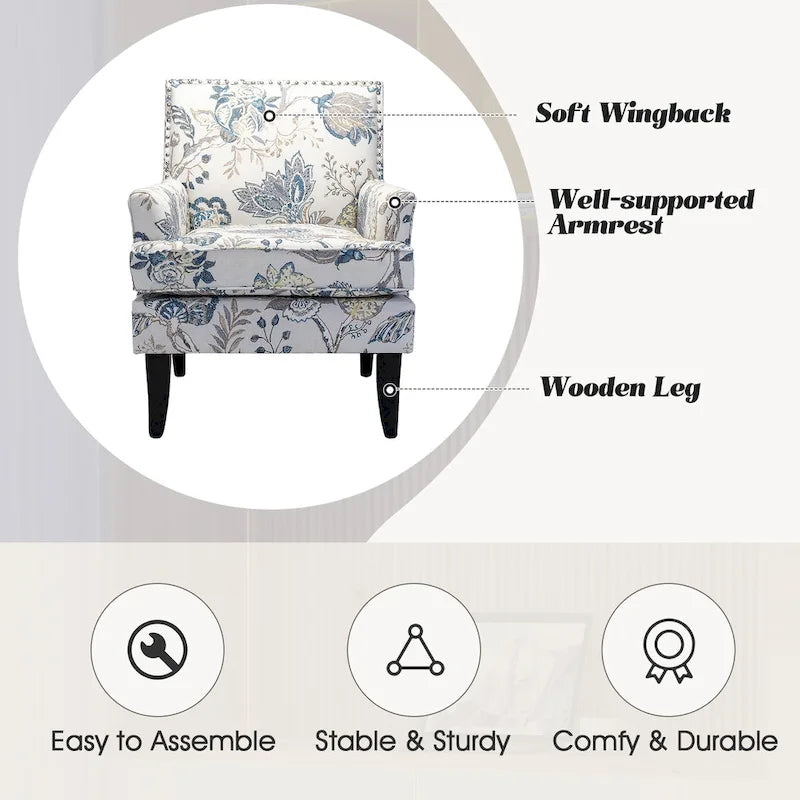 Fauteuil de style campagnard multicolore avec garniture cloutée, 1 place