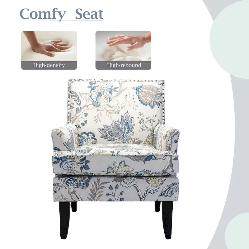 Fauteuil de style campagnard multicolore avec garniture cloutée, 1 place