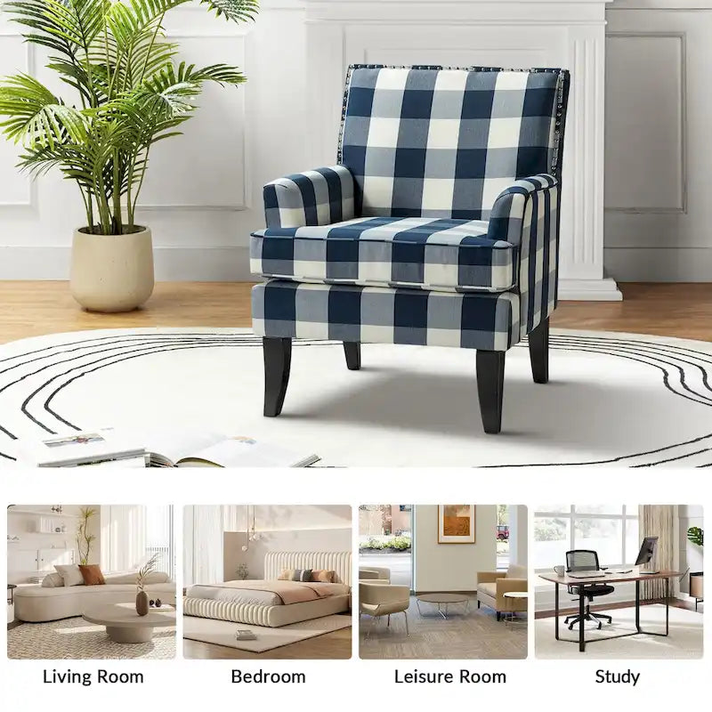 Fauteuil de style campagnard multicolore avec garniture cloutée, 1 place