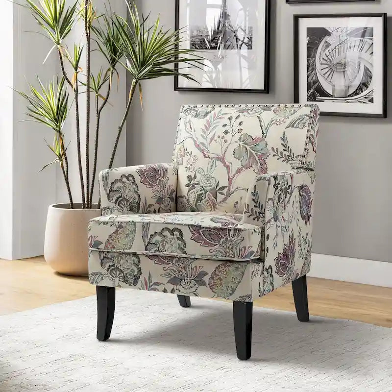 Fauteuil de style campagnard multicolore avec garniture cloutée, 1 place