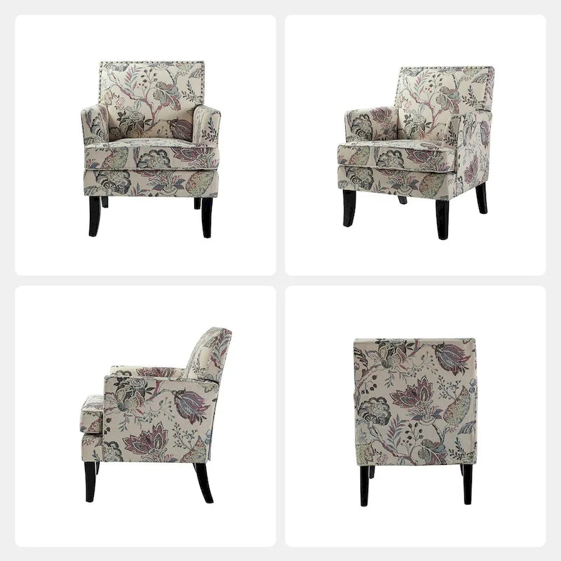 Fauteuil de style campagnard multicolore avec garniture cloutée, 1 place