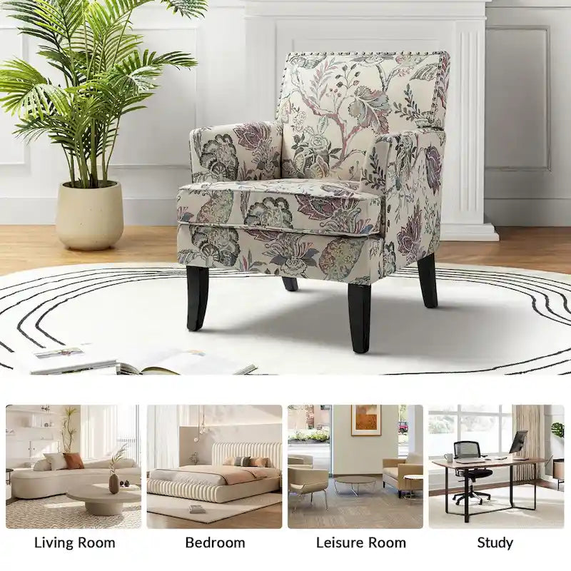Fauteuil de style campagnard multicolore avec garniture cloutée, 1 place
