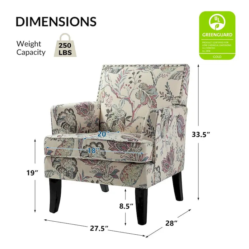 Fauteuil de style campagnard multicolore avec garniture cloutée, 1 place