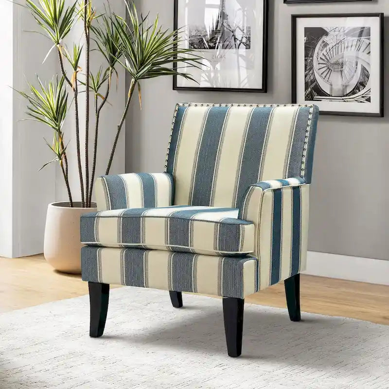 Fauteuil de style campagnard multicolore avec garniture cloutée, 1 place