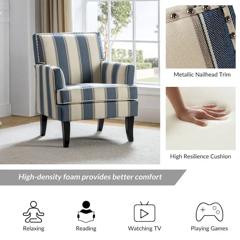 Fauteuil de style campagnard multicolore avec garniture cloutée, 1 place