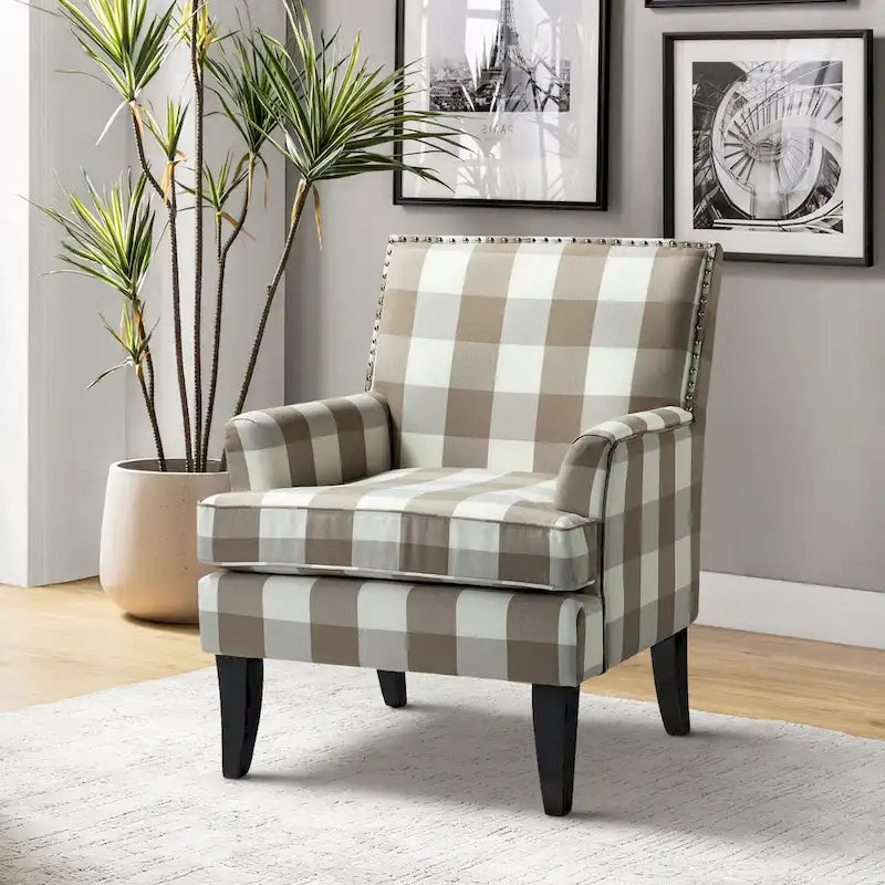 Fauteuil de style campagnard multicolore avec garniture cloutée, 1 place