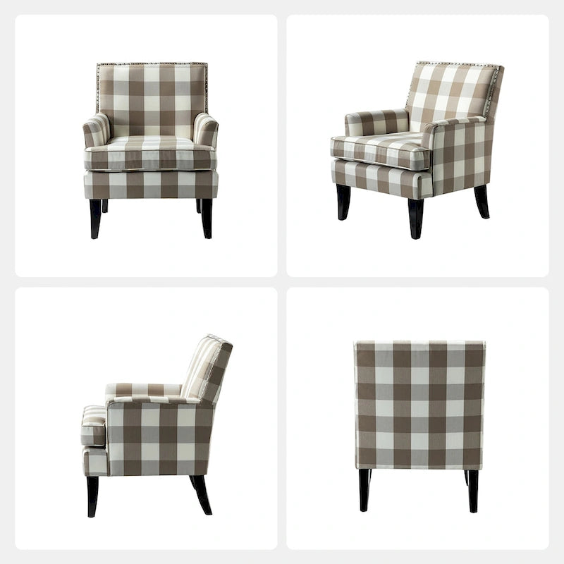 Fauteuil de style campagnard multicolore avec garniture cloutée, 1 place