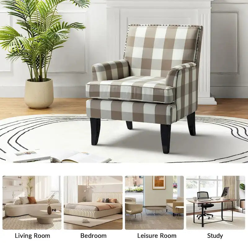 Fauteuil de style campagnard multicolore avec garniture cloutée, 1 place