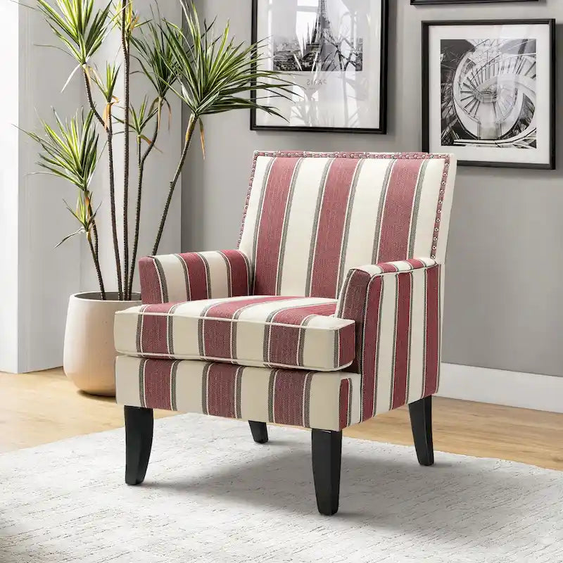 Fauteuil de style campagnard multicolore avec garniture cloutée, 1 place