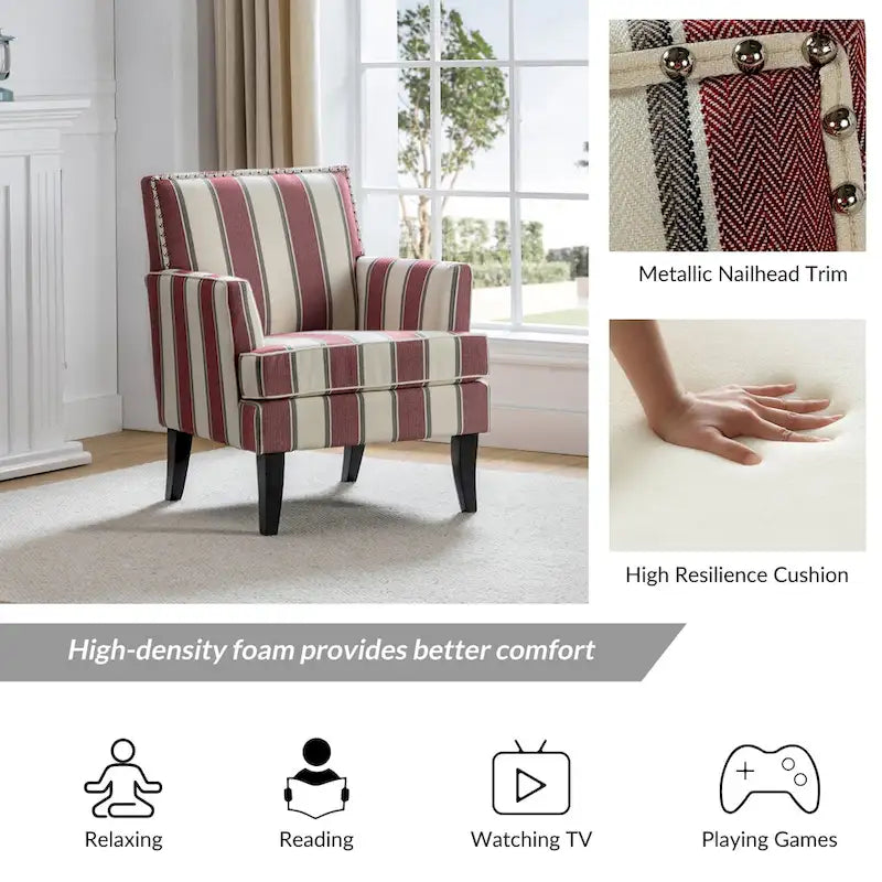 Fauteuil de style campagnard multicolore avec garniture cloutée, 1 place