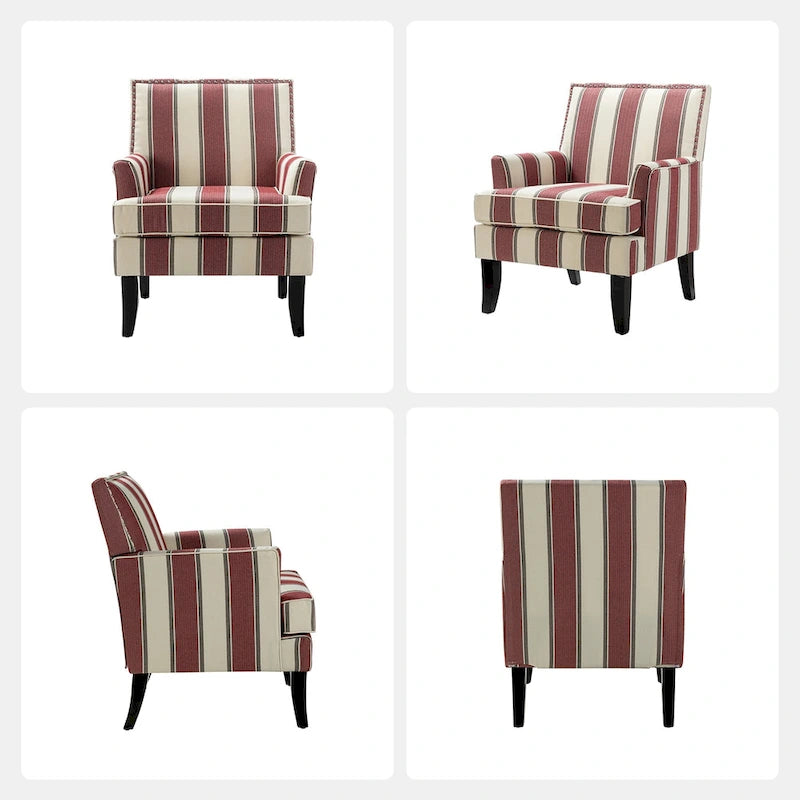 Fauteuil de style campagnard multicolore avec garniture cloutée, 1 place