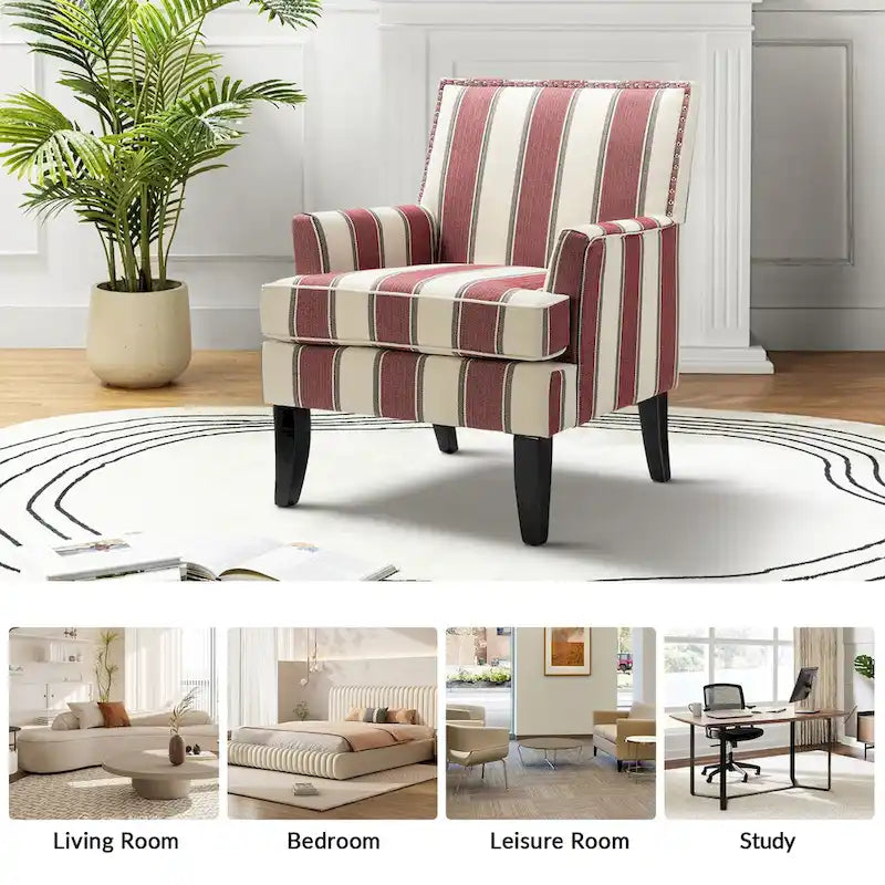 Fauteuil de style campagnard multicolore avec garniture cloutée, 1 place