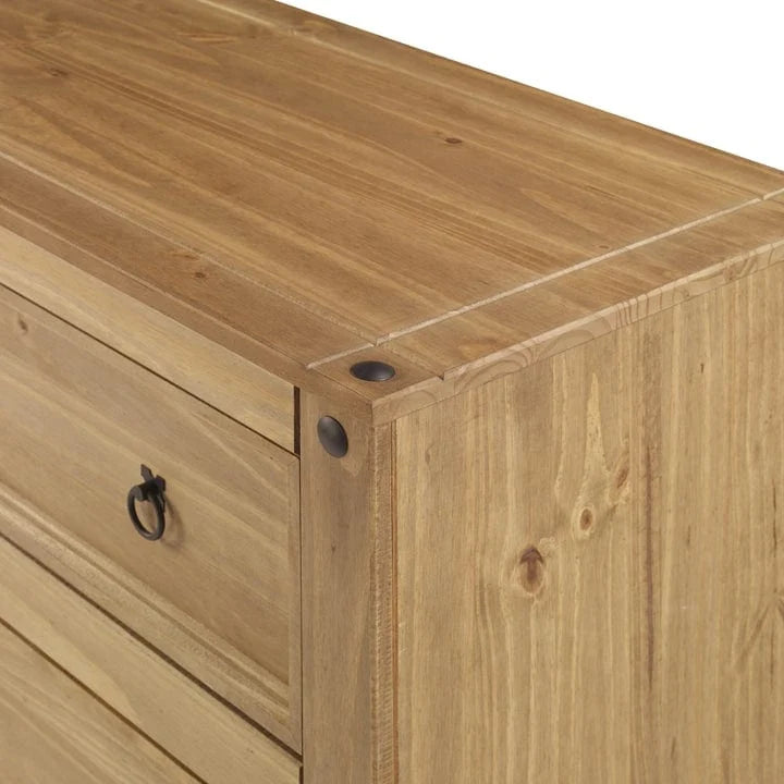 Commode à 4 tiroirs en pin massif, style rustique, finition brun antique/gris lavé/blanc lavé/acajou