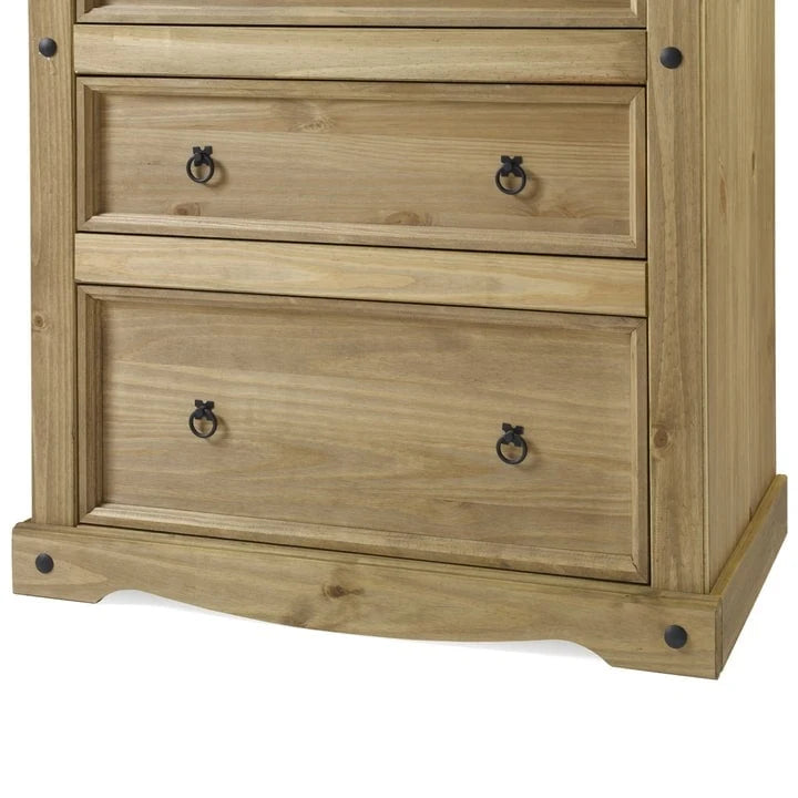 Commode à 4 tiroirs en pin massif, style rustique, finition brun antique/gris lavé/blanc lavé/acajou