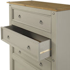 Commode à 4 tiroirs en pin massif, style rustique, finition brun antique/gris lavé/blanc lavé/acajou
