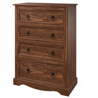 Commode à 4 tiroirs en pin massif, style rustique, finition brun antique/gris lavé/blanc lavé/acajou