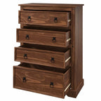 Commode à 4 tiroirs en pin massif, style rustique, finition brun antique/gris lavé/blanc lavé/acajou