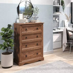 Commode à 4 tiroirs en pin massif, style rustique, finition brun antique/gris lavé/blanc lavé/acajou