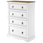 Commode à 4 tiroirs en pin massif, style rustique, finition brun antique/gris lavé/blanc lavé/acajou