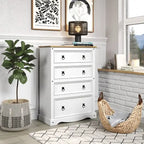 Commode à 4 tiroirs en pin massif, style rustique, finition brun antique/gris lavé/blanc lavé/acajou