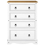 Commode à 4 tiroirs en pin massif, style rustique, finition brun antique/gris lavé/blanc lavé/acajou