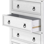 Commode à 4 tiroirs en pin massif, style rustique, finition brun antique/gris lavé/blanc lavé/acajou