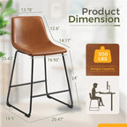 Tabouret de bar en similicuir PU marron avec dossier et repose-pieds, lot de 2