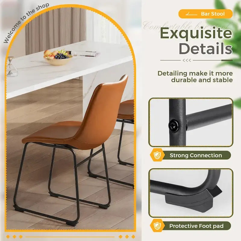 Tabouret de bar en similicuir PU marron avec dossier et repose-pieds, lot de 2