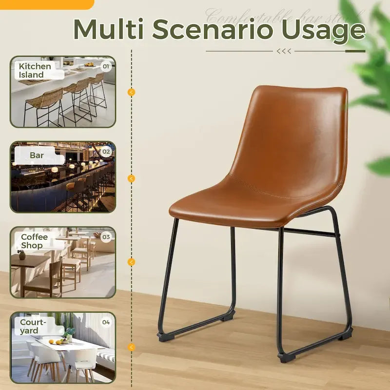 Tabouret de bar en similicuir PU marron avec dossier et repose-pieds, lot de 2