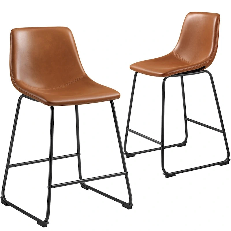 Tabouret de bar en similicuir PU marron avec dossier et repose-pieds, lot de 2