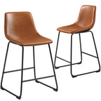 Tabouret de bar en similicuir PU marron avec dossier et repose-pieds, lot de 2