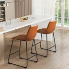 Tabouret de bar en similicuir PU marron avec dossier et repose-pieds, lot de 2