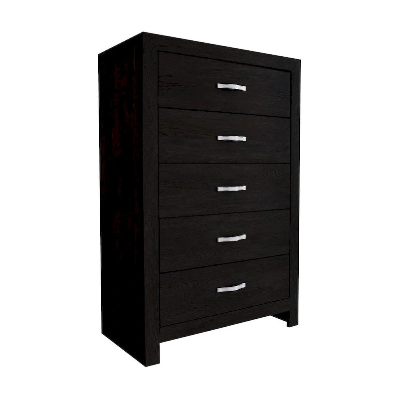Commode haute à 5 tiroirs noire et chromée, simple