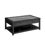 Table basse ébène avec plateau en pierre frittée grise et roulettes, 1 personne