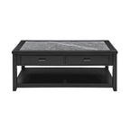 Table basse ébène avec plateau en pierre frittée grise et roulettes, 1 personne